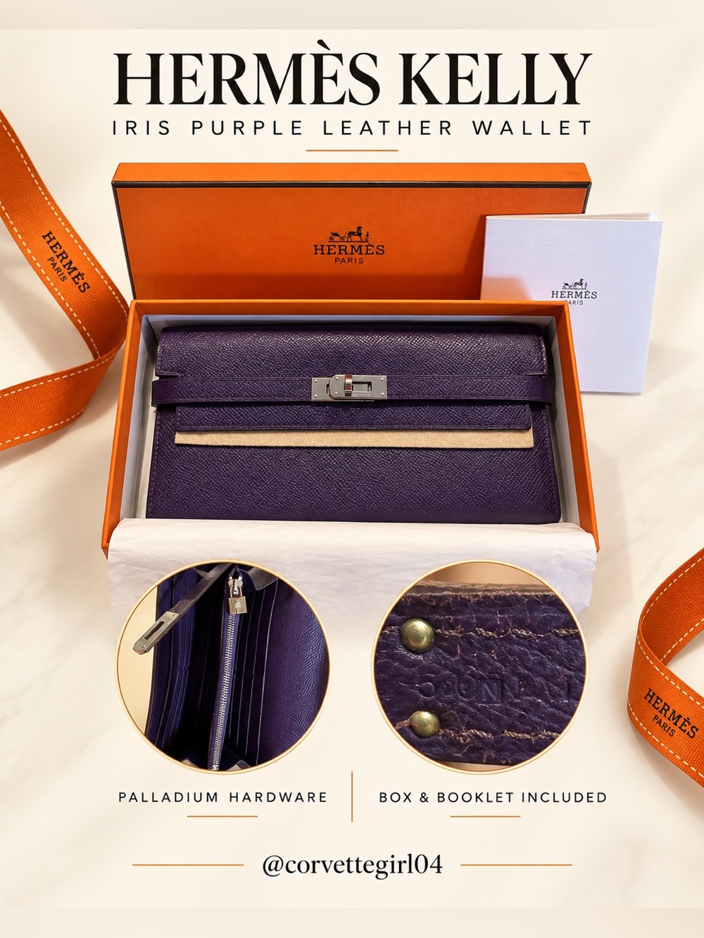 Hermes Iris (purple) Kelly Leather w/Silver Palladium Lock 💜 50NM & N square.